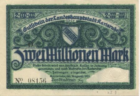 Karlsruhe - Stadt - August 1923 - 2 Millionen Mark 
