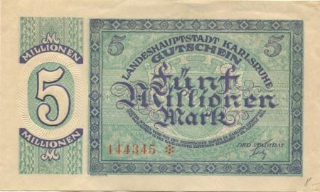 Karlsruhe - Stadt - 25.8.1923 - 5 Millionen Mark 