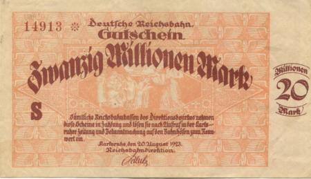 Karlsruhe - Reichsbahndirektion - 20.8.1923 - 20 Millionen Mark 