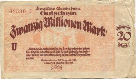 Karlsruhe - Reichsbahndirektion - 20.8.1923 - 20 Millionen Mark 