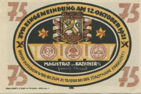 Katscher (heute: PL-Kietrz) - Stadt - 12.10.1921 - 31.12.1922 - 75 Pfennig 