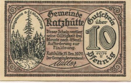 Katzhütte - Gemeinde - 15.12.1920 - 10 Pfennig 