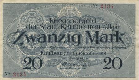 Kaufbeuren - Stadt -  15.10.1918 - 31.12.1918 - 20 Mark 