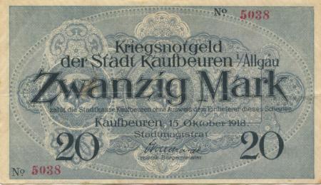 Kaufbeuren - Stadt -  15.10.1918 - 31.12.1918 - 20 Mark 