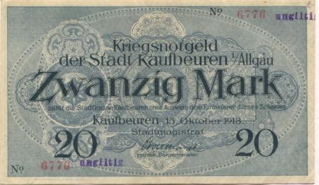 Kaufbeuren - Stadt -  15.10.1918 - 31.12.1918 - 20 Mark 