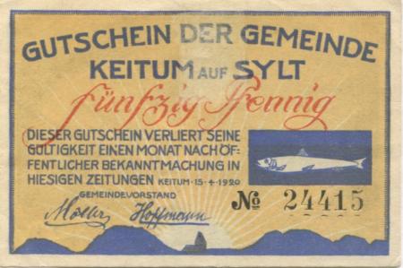 Keitum (heute: Sylt) - Gemeinde - 15.4.1920 - 50 Pfennig 