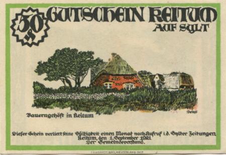 Keitum (heute: Sylt) - Gemeinde - 1.9.1921 - 50 Pfennig 
