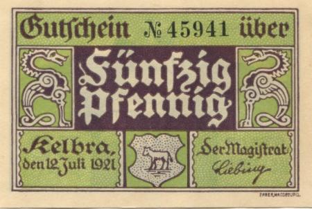 Kelbra - Stadt - 12.7.1921 - 50 Pfennig 