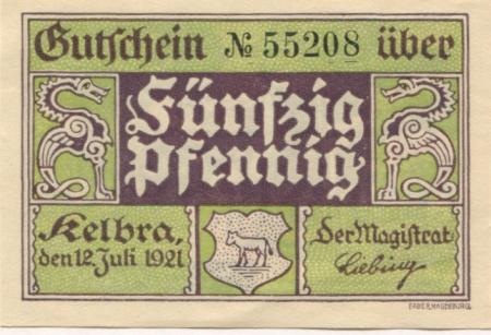 Kelbra - Stadt - 12.7.1921 - 50 Pfennig 