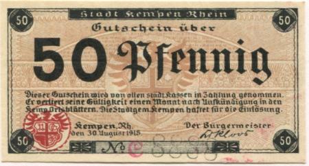 Kempen - Stadt - 30.8.1918 - 50 Pfennig 