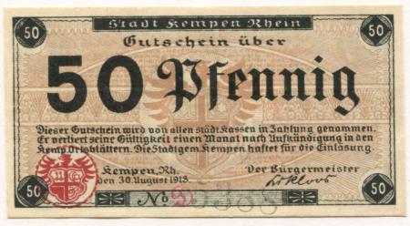 Kempen - Stadt - 30.8.1918 - 50 Pfennig 