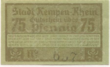 Kempen - Stadt - 9.3.1920 - 75 Pfennig 