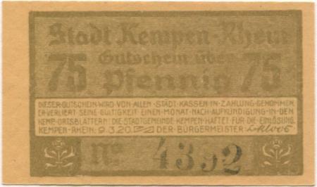 Kempen - Stadt - 9.3.1920 - 75 Pfennig 