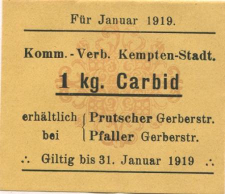 Kempten - Kommunal-Verband - Januar 1919 - 31.1.1919 - 1 kg Carbid 