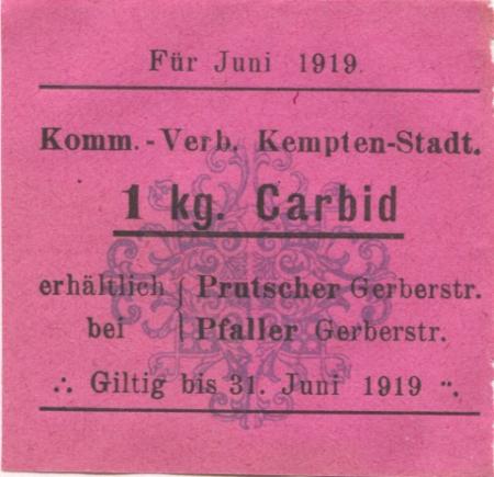 Kempten - Kommunal-Verband - Juni 1919 - 30.6.1919 - 1 kg Carbid 