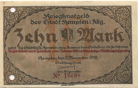 Kempten - Stadt - 2.11.1918 - 1.2.1919 - 10 Mark 