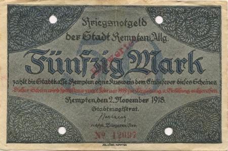 Kempten - Stadt - 2.11.1918 - 1.2.1919 - 50 Mark 