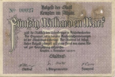 Kempten - Stadt - 2.11.1923 - 50 Milliarden Mark 