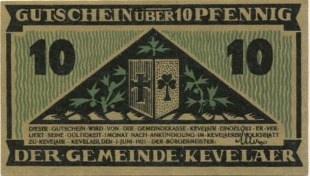 Kevelaer - Gemeinde - 1.6.1921 - 10 Pfennig 