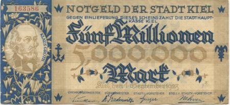 Kiel - Stadt - 1.9.1923 - 5 Millionen Mark 