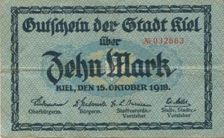 Kiel - Stadt - 15.10.1918 - 1.2.1919 - 10 Mark 