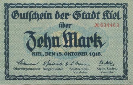 Kiel - Stadt - 15.10.1918 - 1.5.1919 - 10 Mark 