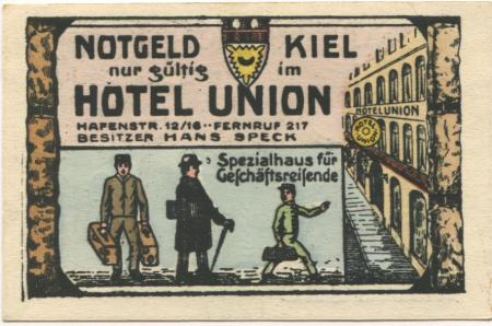 Kiel - Speck, Hans, Inhaber Hotel Union, Hafenstr. 12-16 - -- - 50 Pfennig 