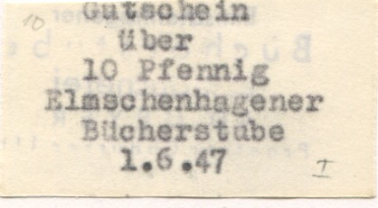 Kiel-Elmschenhagen - Elmschenhagener Bücherstube, Leihbücherei A. D. Meyer, Preetzer Chaussee 111 - 1.6.1947 - 10 Pfennig 