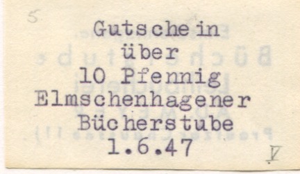Kiel-Elmschenhagen - Elmschenhagener Bücherstube, Leihbücherei A. D. Meyer, Preetzer Chaussee 111 - 1.6.1947 - 10 Pfennig 