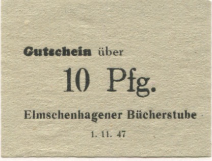 Kiel-Elmschenhagen - Elmschenhagener Bücherstube, Leihbücherei A. D. Meyer, Preetzer Chaussee 111 - 1.11.1947 - 10 Pfennig 