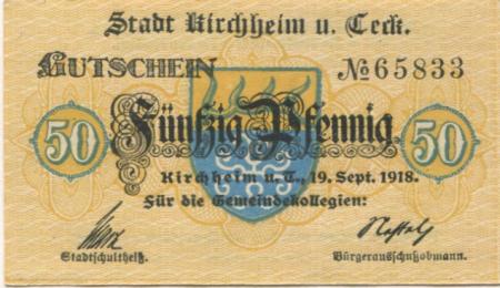 Kirchheim - Stadt - 19.9.1918 - 50 Pfennig 
