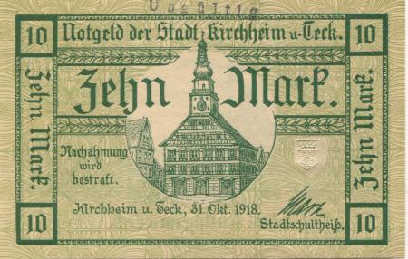 Kirchheim - Stadt - 31.10.1918 - 1.2.1919 - 10 Mark 