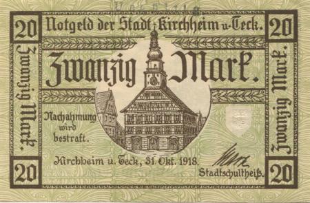 Kirchheim - Stadt - 31.10.1918 - 1.2.1919 - 20 Mark 