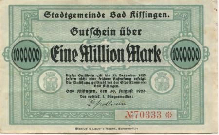 Kissingen (Bad) - Stadt - 30.8.1923 - 31.12.1923 - 1 Million Mark 