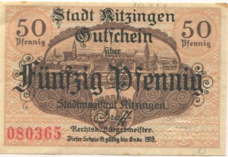 Kitzingen - Stadt - Oktober 1918 - Ende 1919 - 50 Pfennig 
