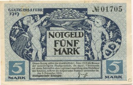 Kitzingen - Stadt - 8.11.1918 - 1.2.1919 - 5 Mark 