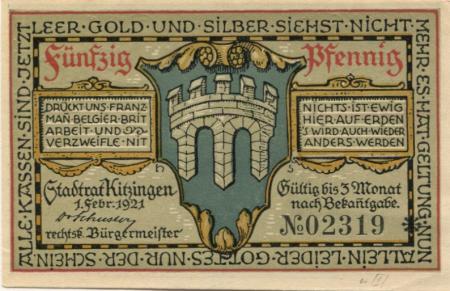 Kitzingen - Stadt - 1.2.1921 - 50 Pfennig 