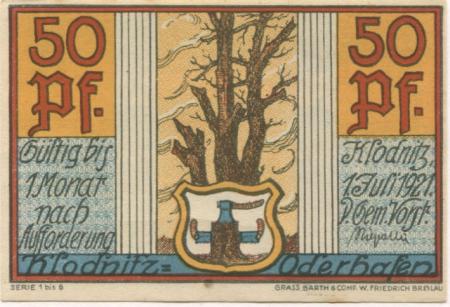Klodnitz-Oderhafen (heute: PL-Kedzierzyn-Kozle) - Gemeinde - 1.7.1921 - 50 Pfennig 