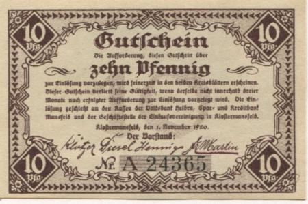 Klostermansfeld - Einkaufsvereinigung der Kaufleute des Mansfelder Gebirgs- und Seekreises eGmbH - 1.11.1920 - 10 Pfennig 