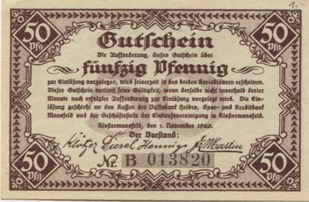 Klostermansfeld - Einkaufsvereinigung der Kaufleute des Mansfelder Gebirgs- und Seekreises eGmbH - 1.11.1920 - 50 Pfennig 