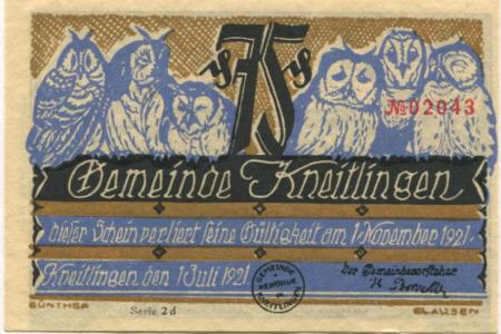 Kneitlingen - Gemeinde - 1.7.1921 - 1.11.1921 - 75 Pfennig 