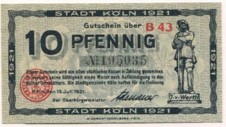 Köln - Stadt - 13.7.1921 - 10 Pfennig 