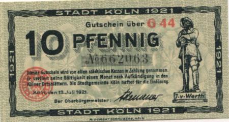 Köln - Stadt - 13.7.1921 - 10 Pfennig 