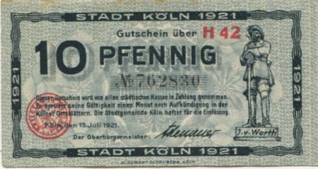 Köln - Stadt - 13.7.1921 - 10 Pfennig 