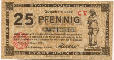 Köln - Stadt - 13.7.1921 - 25 Pfennig 