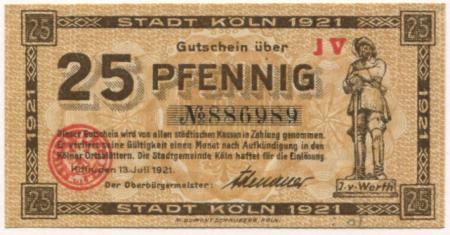 Köln - Stadt - 13.7.1921 - 25 Pfennig 