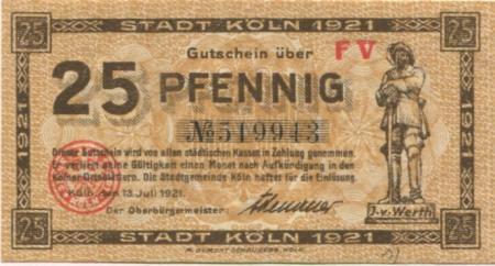 Köln - Stadt - 13.7.1921 - 25 Pfennig 