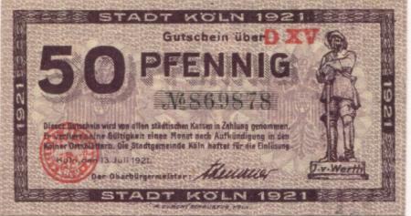 Köln - Stadt - 13.7.1921 - 50 Pfennig 