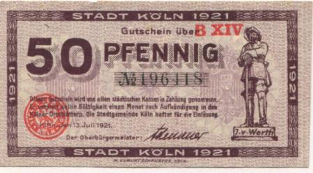 Köln - Stadt - 13.7.1921 - 50 Pfennig 