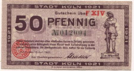 Köln - Stadt - 13.7.1921 - 50 Pfennig 
